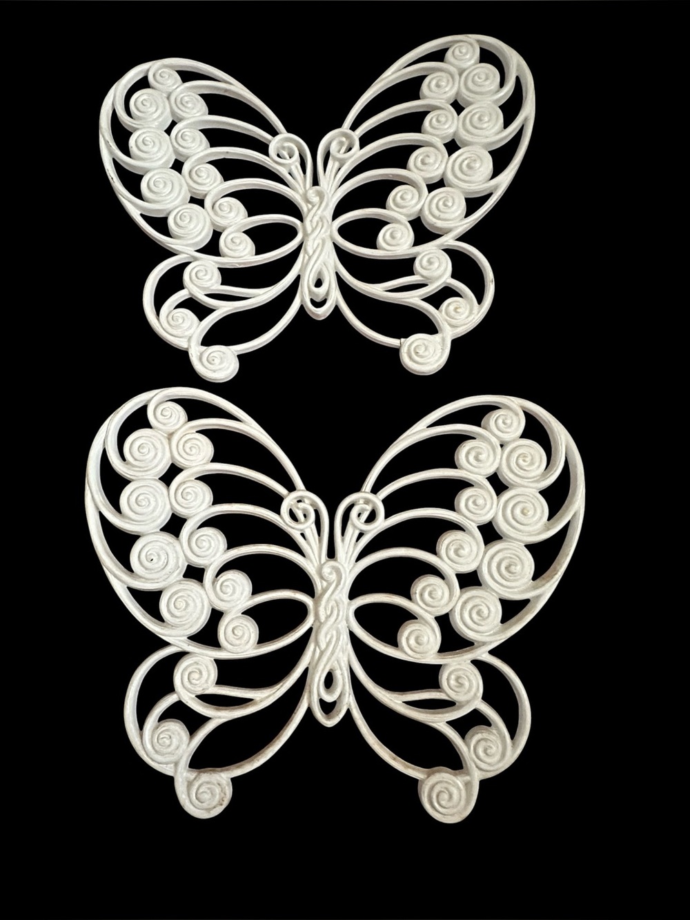 2 Burwood Products Butterflies White Plastic Wall Hanging Decor Vintage 10"